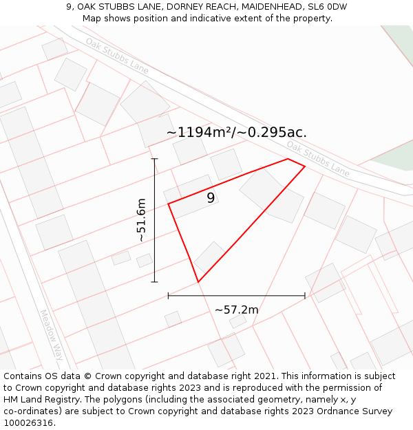 9, OAK STUBBS LANE, DORNEY REACH, MAIDENHEAD, SL6 0DW: Plot and title map