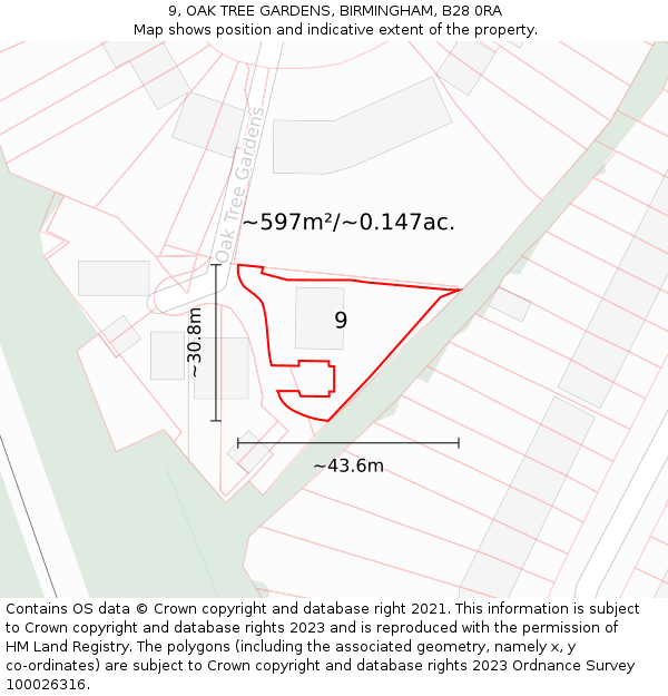 9, OAK TREE GARDENS, BIRMINGHAM, B28 0RA: Plot and title map