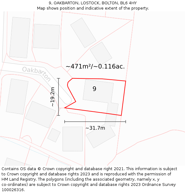 9, OAKBARTON, LOSTOCK, BOLTON, BL6 4HY: Plot and title map