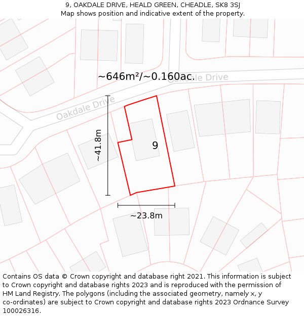 9, OAKDALE DRIVE, HEALD GREEN, CHEADLE, SK8 3SJ: Plot and title map