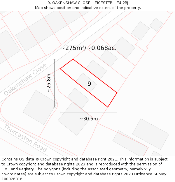 9, OAKENSHAW CLOSE, LEICESTER, LE4 2RJ: Plot and title map