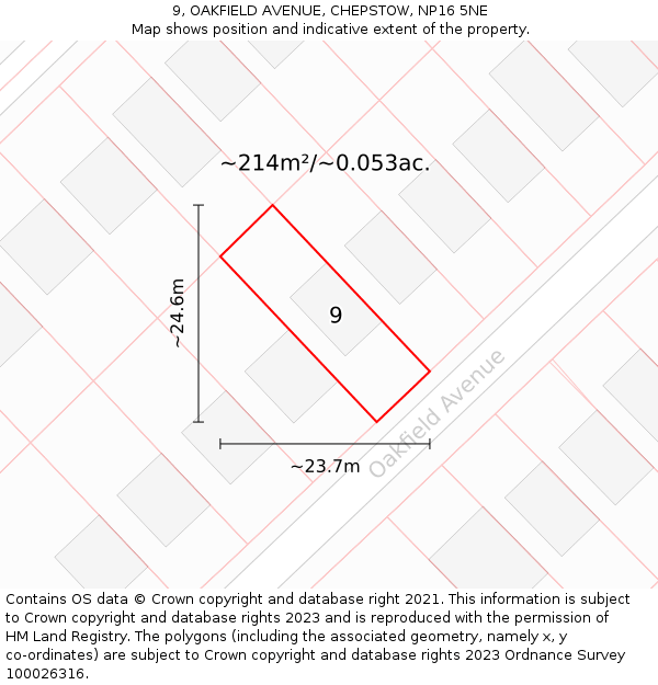 9, OAKFIELD AVENUE, CHEPSTOW, NP16 5NE: Plot and title map