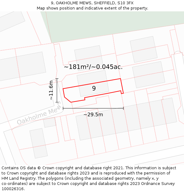 9, OAKHOLME MEWS, SHEFFIELD, S10 3FX: Plot and title map