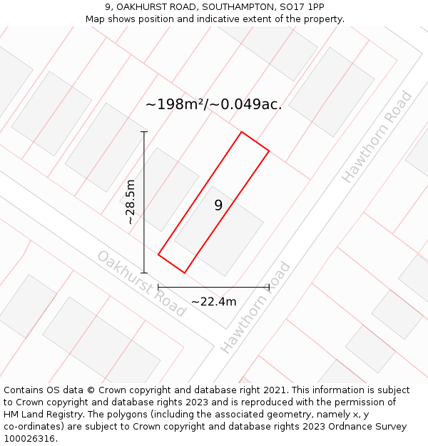 9, OAKHURST ROAD, SOUTHAMPTON, SO17 1PP: Plot and title map