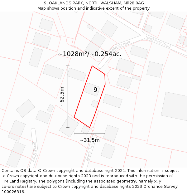 9, OAKLANDS PARK, NORTH WALSHAM, NR28 0AG: Plot and title map