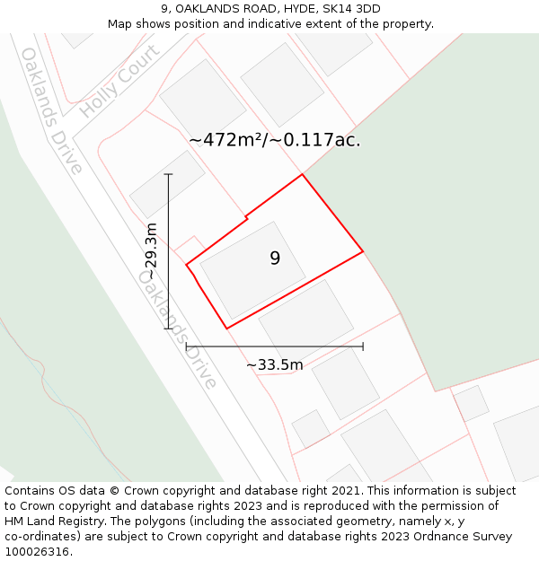 9, OAKLANDS ROAD, HYDE, SK14 3DD: Plot and title map