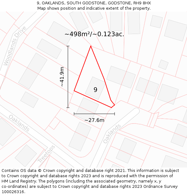 9, OAKLANDS, SOUTH GODSTONE, GODSTONE, RH9 8HX: Plot and title map