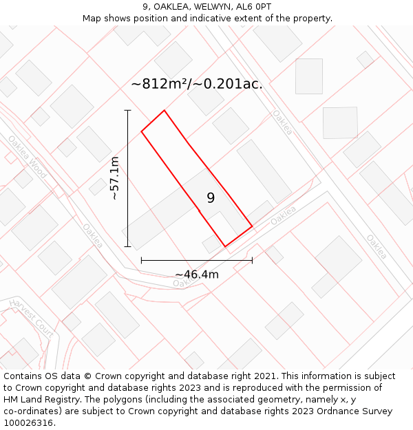 9, OAKLEA, WELWYN, AL6 0PT: Plot and title map