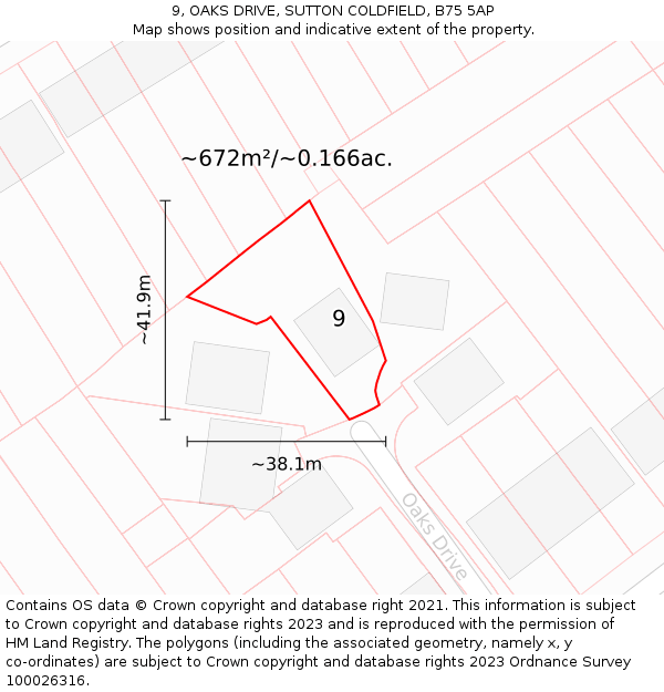 9, OAKS DRIVE, SUTTON COLDFIELD, B75 5AP: Plot and title map