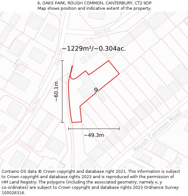 9, OAKS PARK, ROUGH COMMON, CANTERBURY, CT2 9DP: Plot and title map