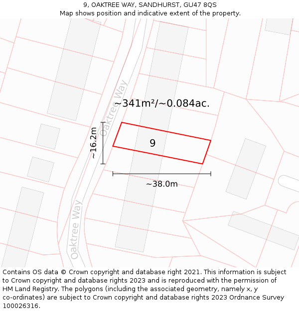 9, OAKTREE WAY, SANDHURST, GU47 8QS: Plot and title map