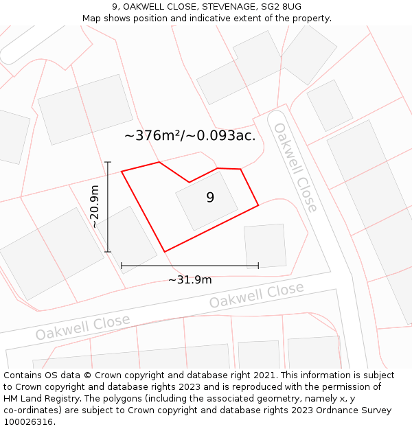 9, OAKWELL CLOSE, STEVENAGE, SG2 8UG: Plot and title map