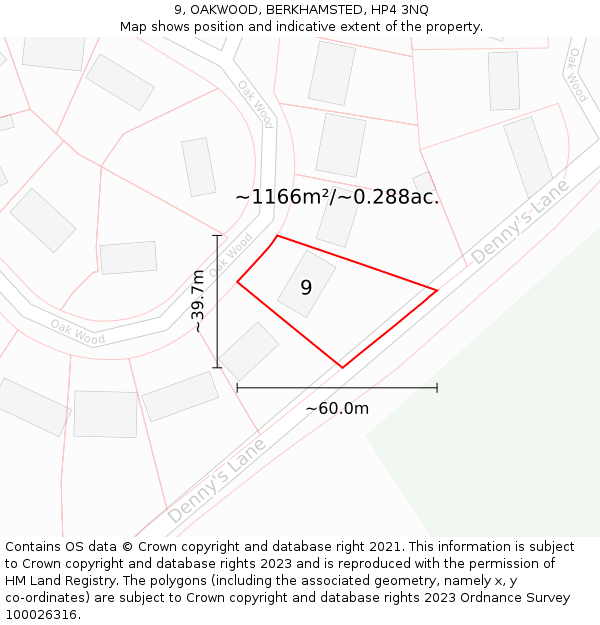 9, OAKWOOD, BERKHAMSTED, HP4 3NQ: Plot and title map