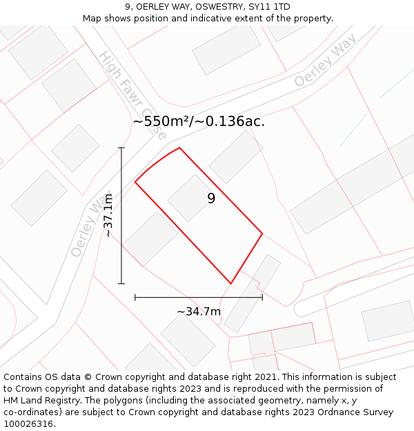 9, OERLEY WAY, OSWESTRY, SY11 1TD: Plot and title map