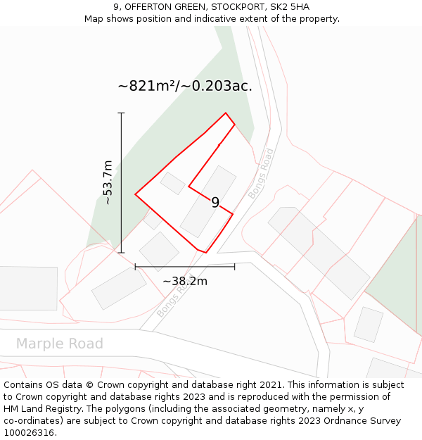 9, OFFERTON GREEN, STOCKPORT, SK2 5HA: Plot and title map
