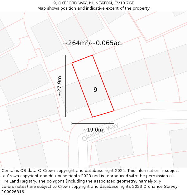 9, OKEFORD WAY, NUNEATON, CV10 7GB: Plot and title map