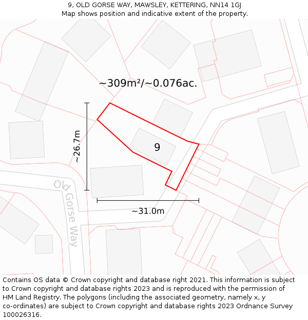 9, OLD GORSE WAY, MAWSLEY, KETTERING, NN14 1GJ: Plot and title map