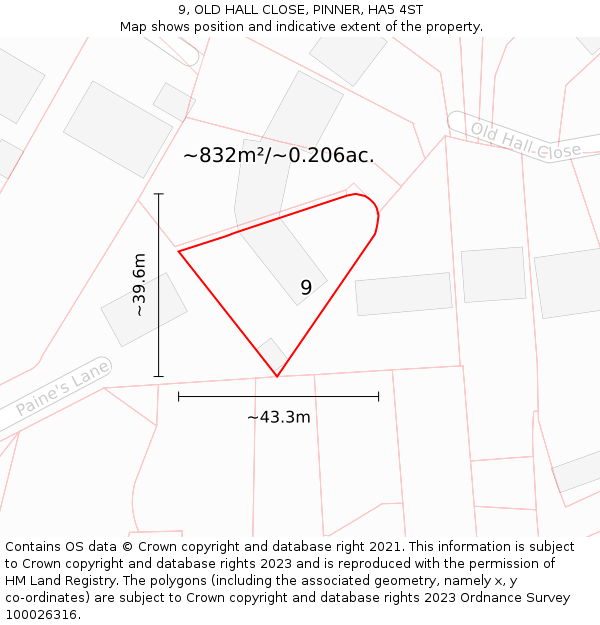 9, OLD HALL CLOSE, PINNER, HA5 4ST: Plot and title map