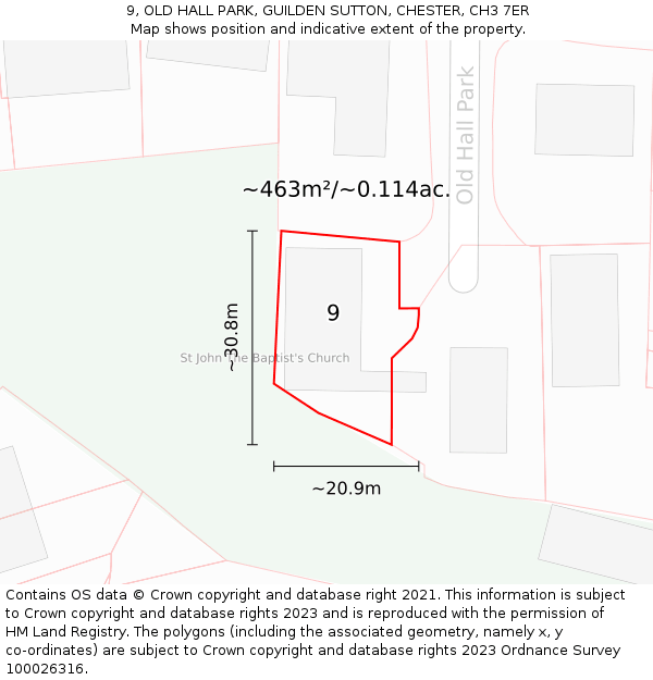9, OLD HALL PARK, GUILDEN SUTTON, CHESTER, CH3 7ER: Plot and title map