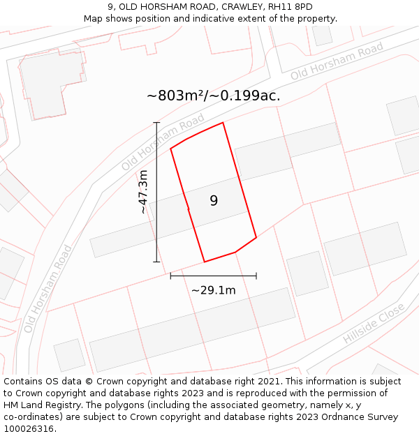 9, OLD HORSHAM ROAD, CRAWLEY, RH11 8PD: Plot and title map