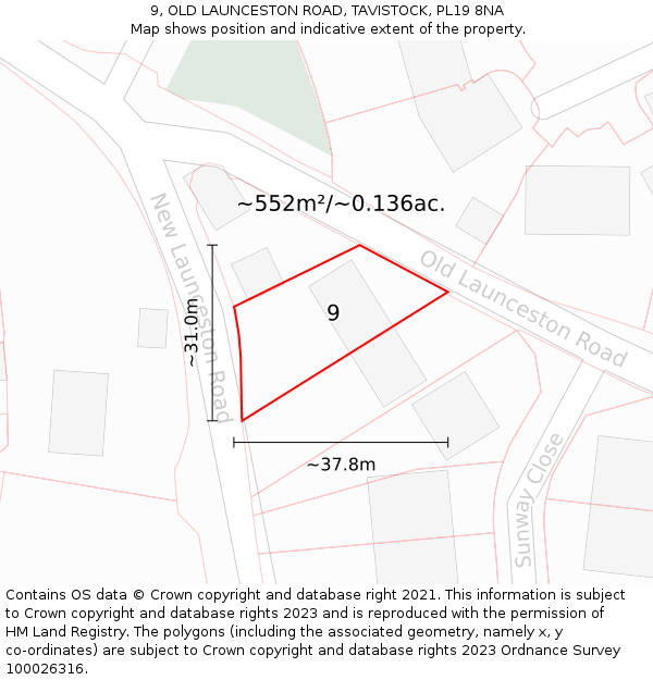 9, OLD LAUNCESTON ROAD, TAVISTOCK, PL19 8NA: Plot and title map