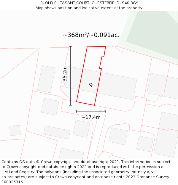 9, OLD PHEASANT COURT, CHESTERFIELD, S40 3GY: Plot and title map