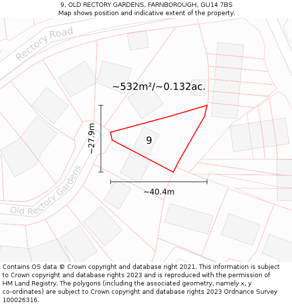 9, OLD RECTORY GARDENS, FARNBOROUGH, GU14 7BS: Plot and title map