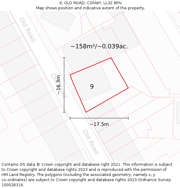 9, OLD ROAD, CONWY, LL32 8PN: Plot and title map