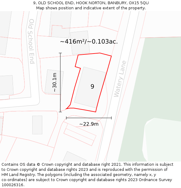 9, OLD SCHOOL END, HOOK NORTON, BANBURY, OX15 5QU: Plot and title map