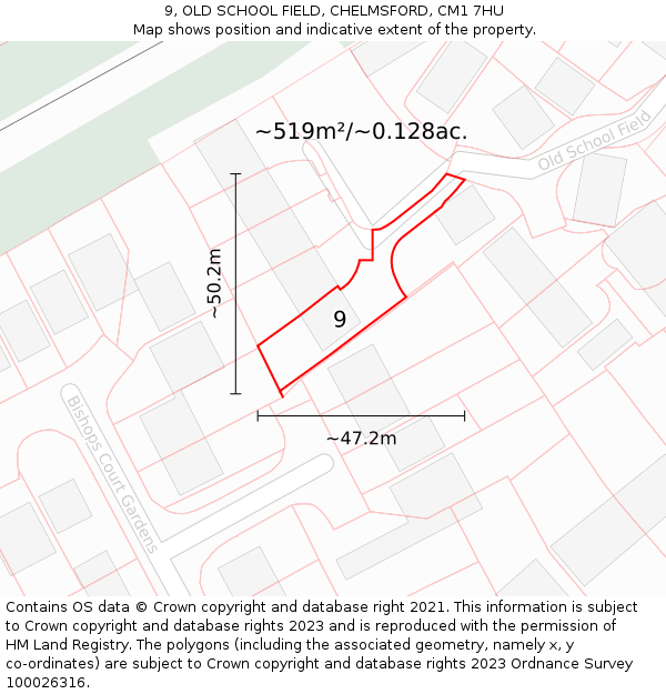 9, OLD SCHOOL FIELD, CHELMSFORD, CM1 7HU: Plot and title map