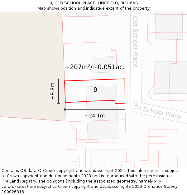 9, OLD SCHOOL PLACE, LINGFIELD, RH7 6AS: Plot and title map