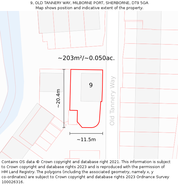 9, OLD TANNERY WAY, MILBORNE PORT, SHERBORNE, DT9 5GA: Plot and title map