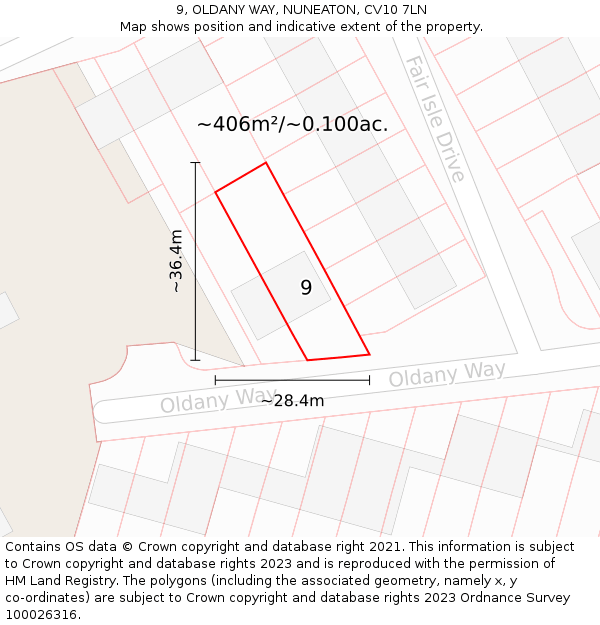 9, OLDANY WAY, NUNEATON, CV10 7LN: Plot and title map