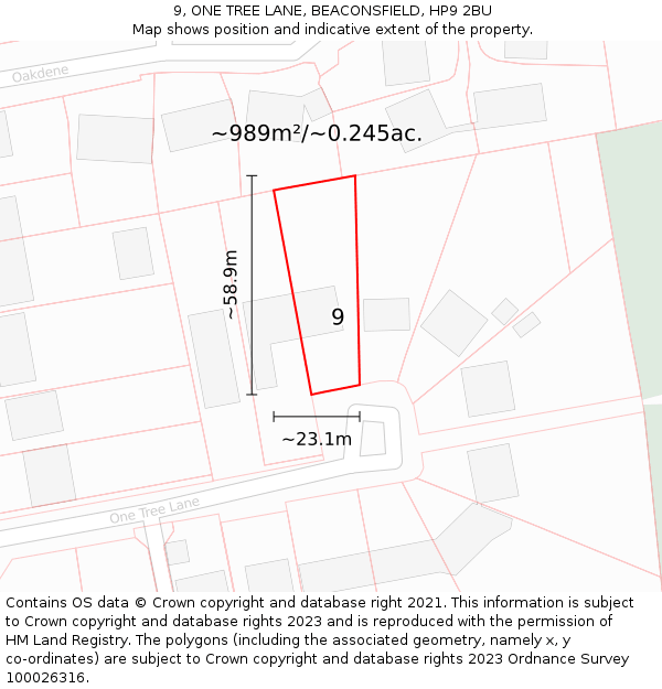 9, ONE TREE LANE, BEACONSFIELD, HP9 2BU: Plot and title map