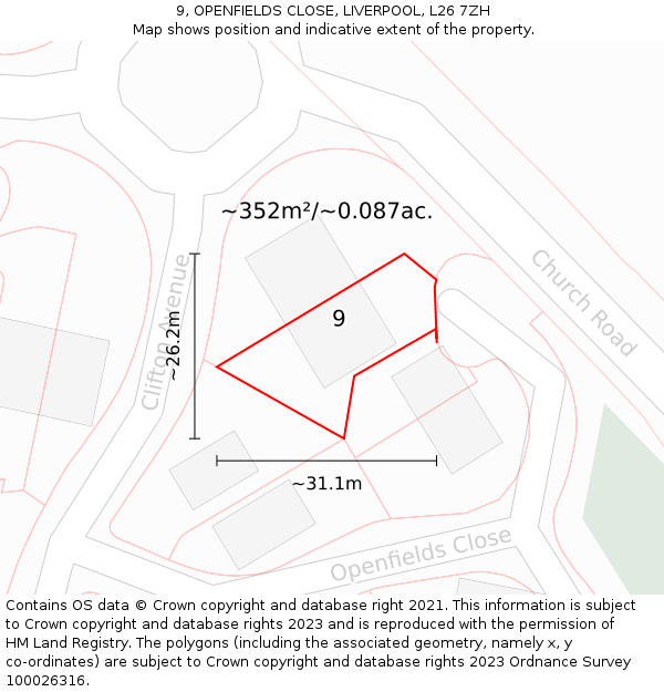 9, OPENFIELDS CLOSE, LIVERPOOL, L26 7ZH: Plot and title map