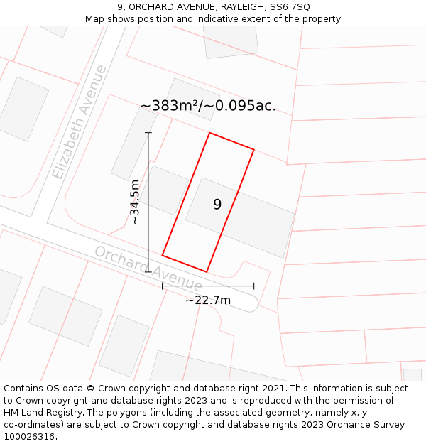 9, ORCHARD AVENUE, RAYLEIGH, SS6 7SQ: Plot and title map