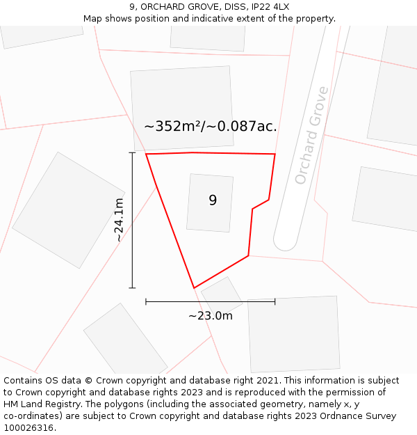 9, ORCHARD GROVE, DISS, IP22 4LX: Plot and title map