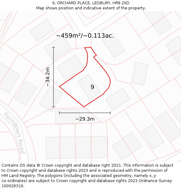 9, ORCHARD PLACE, LEDBURY, HR8 2XD: Plot and title map