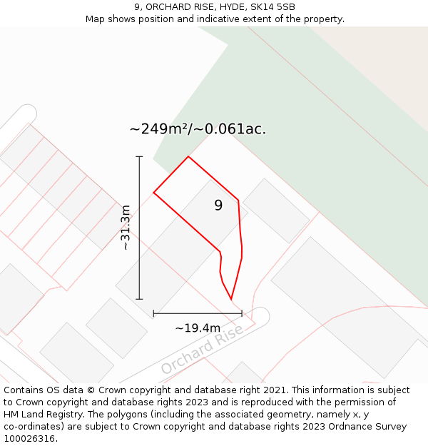 9, ORCHARD RISE, HYDE, SK14 5SB: Plot and title map