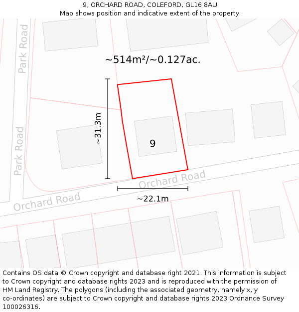 9, ORCHARD ROAD, COLEFORD, GL16 8AU: Plot and title map