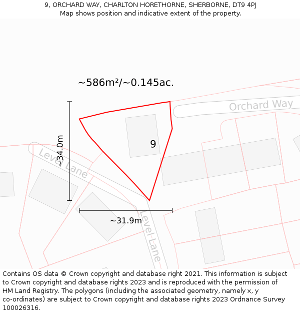 9, ORCHARD WAY, CHARLTON HORETHORNE, SHERBORNE, DT9 4PJ: Plot and title map