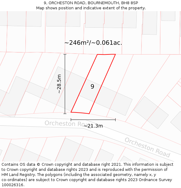 9, ORCHESTON ROAD, BOURNEMOUTH, BH8 8SP: Plot and title map