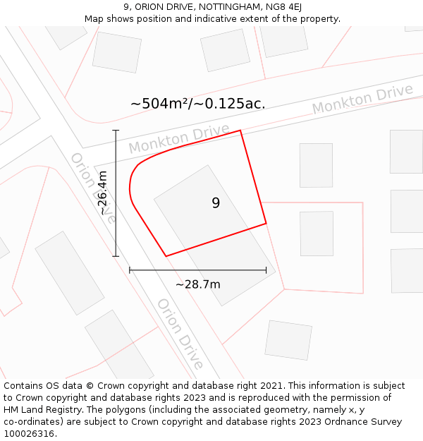 9, ORION DRIVE, NOTTINGHAM, NG8 4EJ: Plot and title map