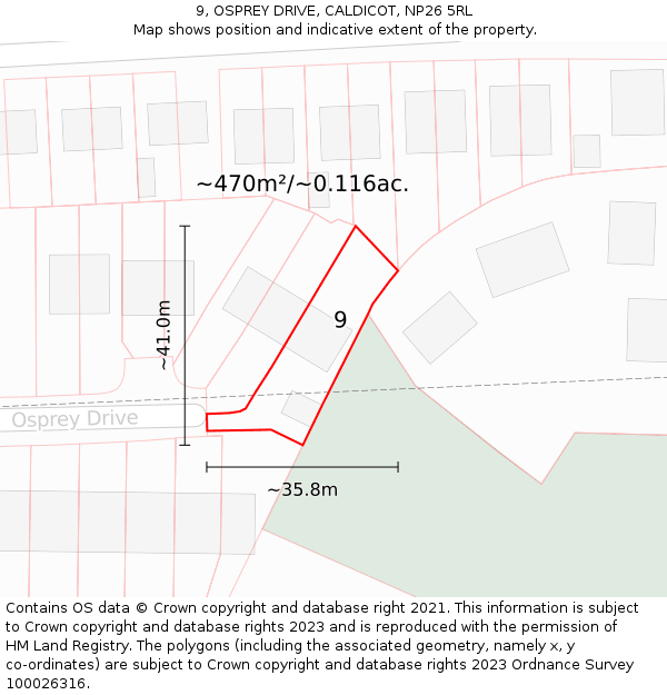 9, OSPREY DRIVE, CALDICOT, NP26 5RL: Plot and title map