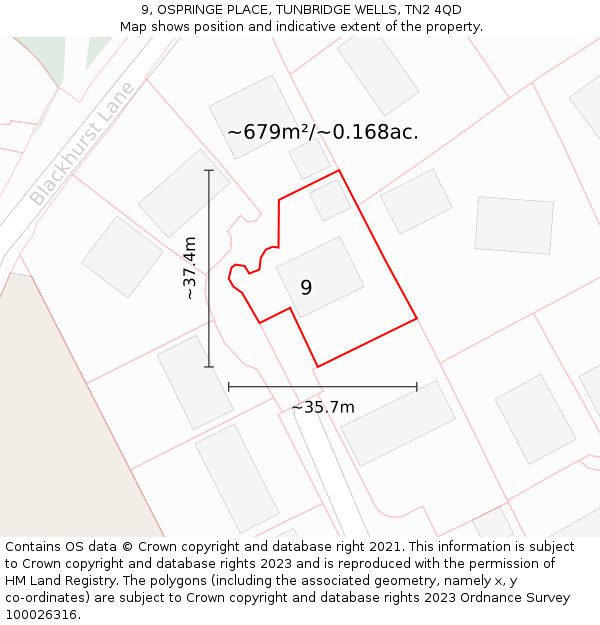 9, OSPRINGE PLACE, TUNBRIDGE WELLS, TN2 4QD: Plot and title map