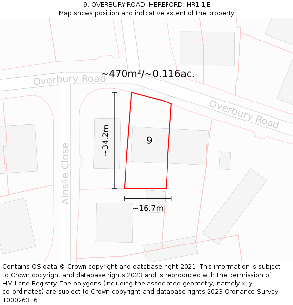 9, OVERBURY ROAD, HEREFORD, HR1 1JE: Plot and title map