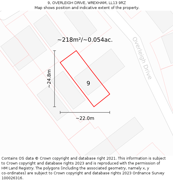 9, OVERLEIGH DRIVE, WREXHAM, LL13 9RZ: Plot and title map