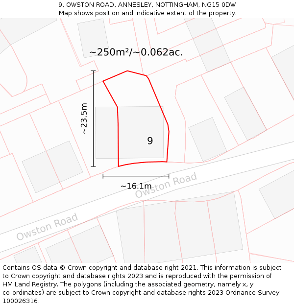 9, OWSTON ROAD, ANNESLEY, NOTTINGHAM, NG15 0DW: Plot and title map