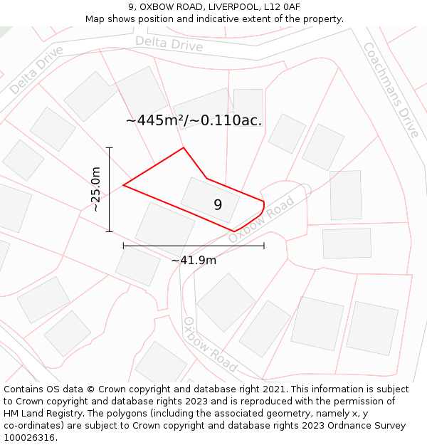 9, OXBOW ROAD, LIVERPOOL, L12 0AF: Plot and title map