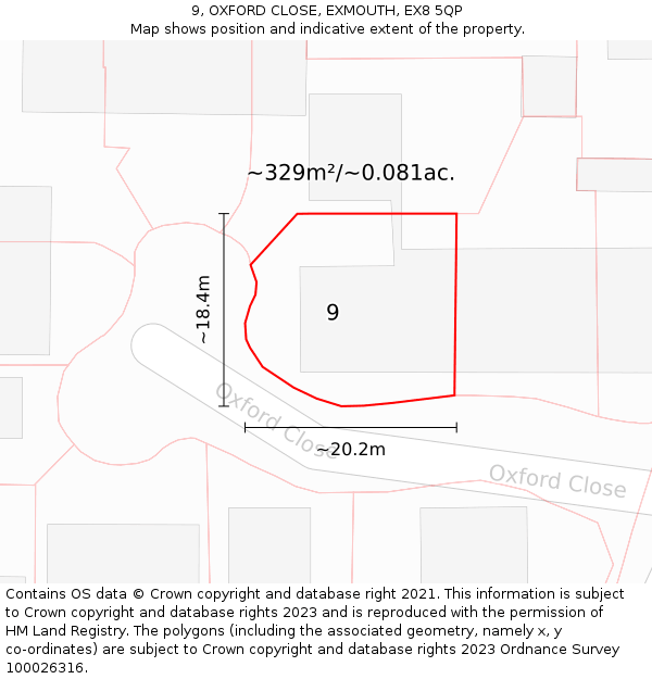 9, OXFORD CLOSE, EXMOUTH, EX8 5QP: Plot and title map